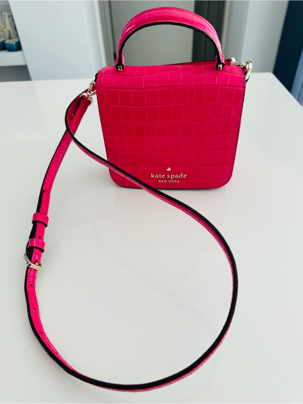 kate spade Hot Pink Croc-Embossed Top Handle Crossbody